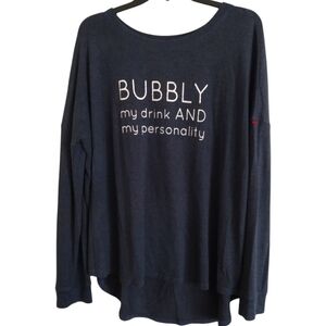 Free Press dark grey white text sweatshirt Bubbly rayon spandex blend size Large